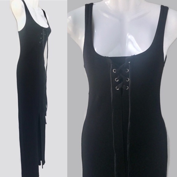 Free People 90s Black Tie Front Maxi Dress, S/XS - Picture 2 of 8